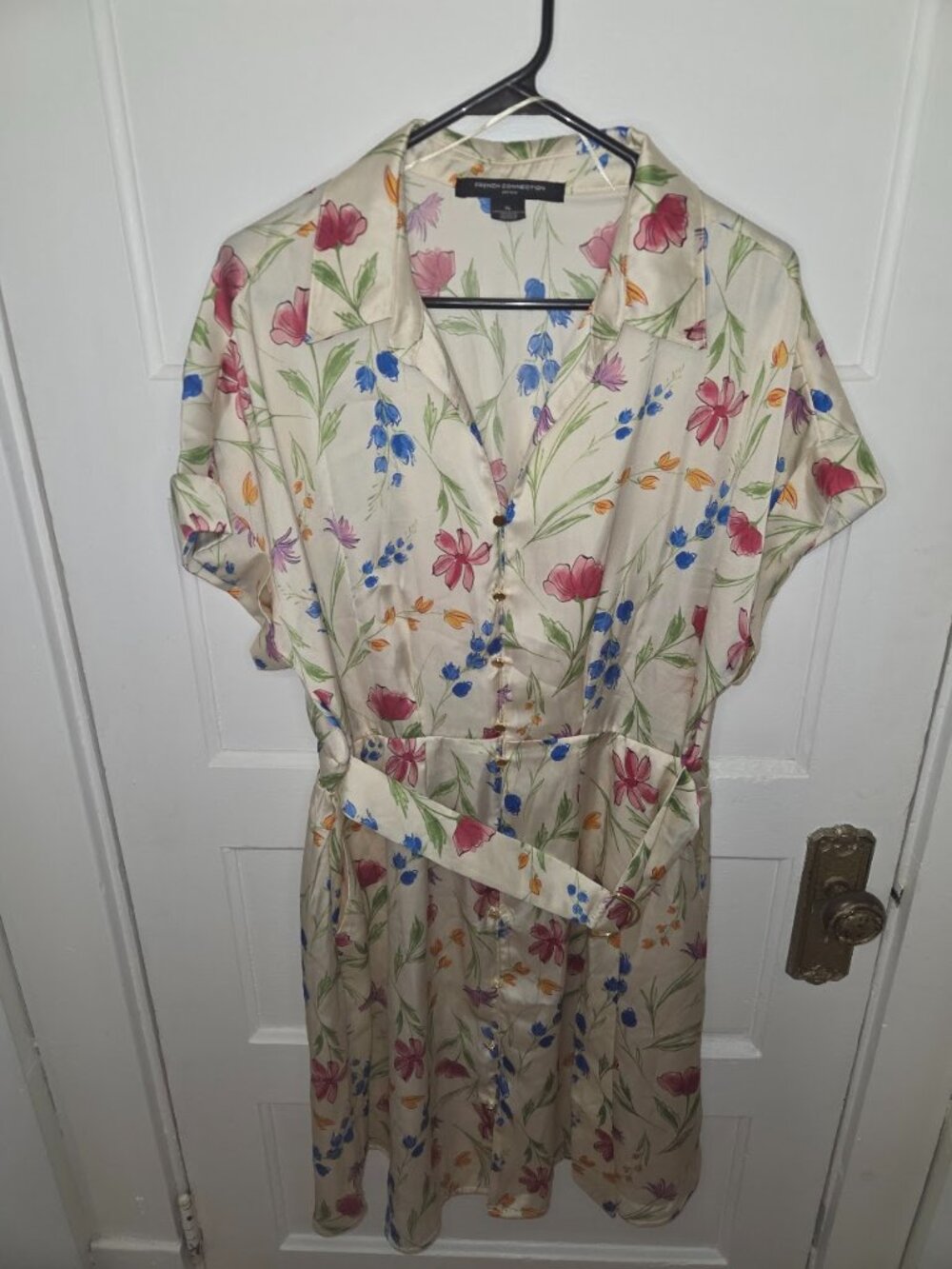 French Connection Short Sleeve Collared Floral Dress W/Belt - Women's Size XL